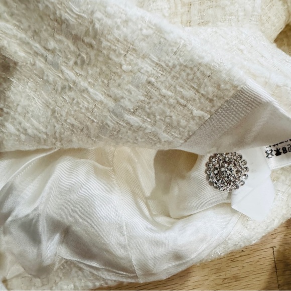 Zara cream tweed 3/4 sleeves with rhinestones buttons blazer cropped jacket NEW - Picture 8 of 8